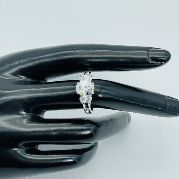 Trilogy Cubic Zirconia.Three Stone Trinity Engagement Ring Marked JA Silver Tone - Picture 5 of 12